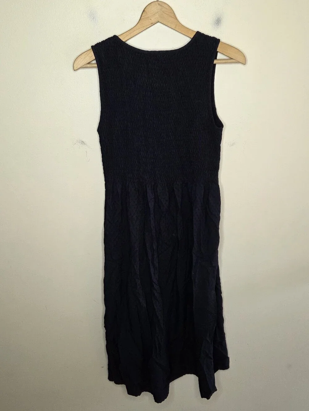 Croft & Barrow Black Midi Dress Ruched Upper Swiss Dot Bottom Size Medium
